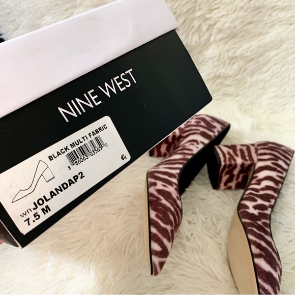 Nine West Jolanda P2 Burgundy Zebra Tiger Animal Print Block Heels Women US 7.5 - Picture 5 of 6